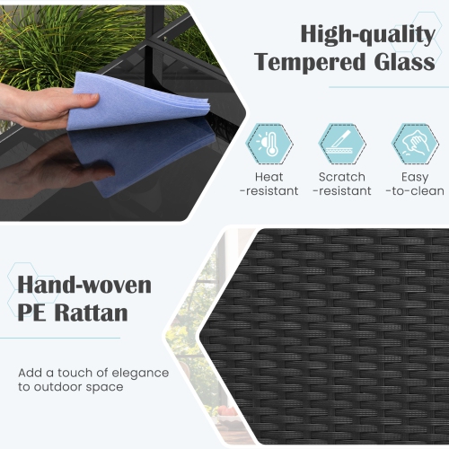 Costway Outdoor Bar Cart with Tempered Glass Top Storage Cabinet & 8 Hooks for Porch