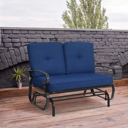 Costway glider outdoor patio rocking bench loveseat cushioned seat steel frame furniture sale