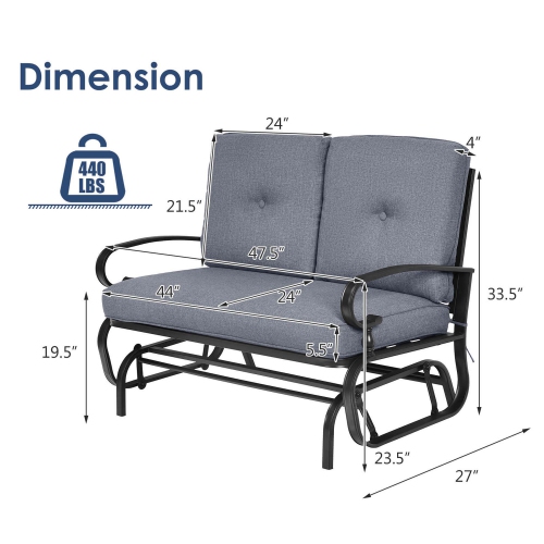 Costway 2-Person Outdoor Swing Glider Chair Bench Loveseat Cushioned Sofa