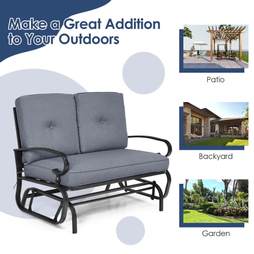 Costway 2-Person Outdoor Swing Glider Chair Bench Loveseat Cushioned Sofa