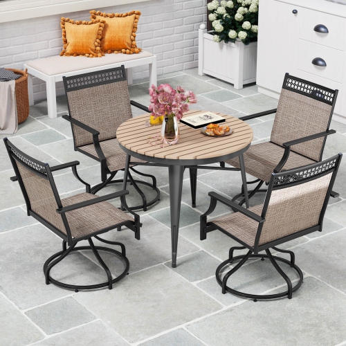 COSTWAY  Patio Swivel Dining Chairs Set Of 4 With Quick-Drying Fabric And Metal Frame