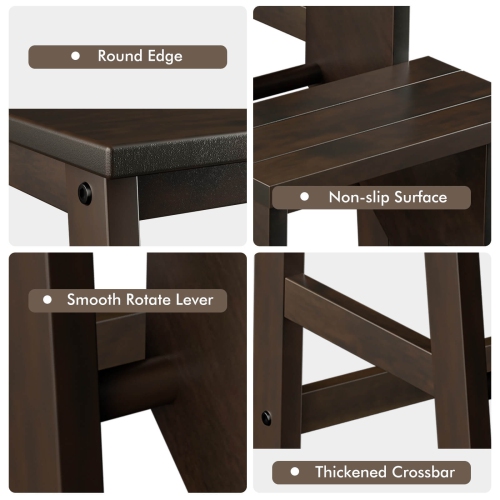 Costway 3 Tier Folding Step Stool 3-in-1 Rubber Wood Ladder Storage Shelf