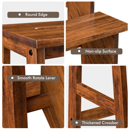 Costway 3 Tier Folding Step Stool 3-in-1 Rubber Wood Ladder Storage Shelf