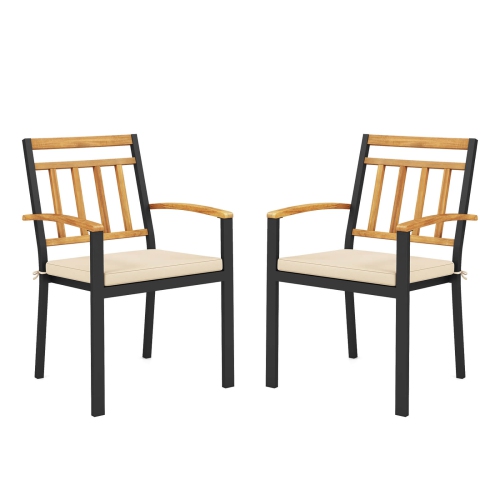 Costway Patio Dining Chairs Set of 2 Metal Outdoor Chairs with Removable Padded Cushions