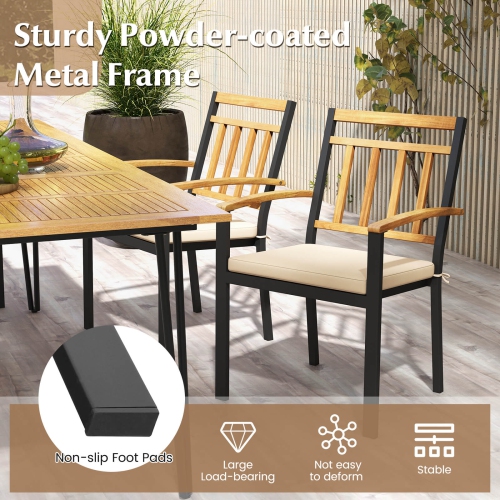 Costway Patio Dining Chairs Set of 2 Metal Outdoor Chairs with Removable Padded Cushions