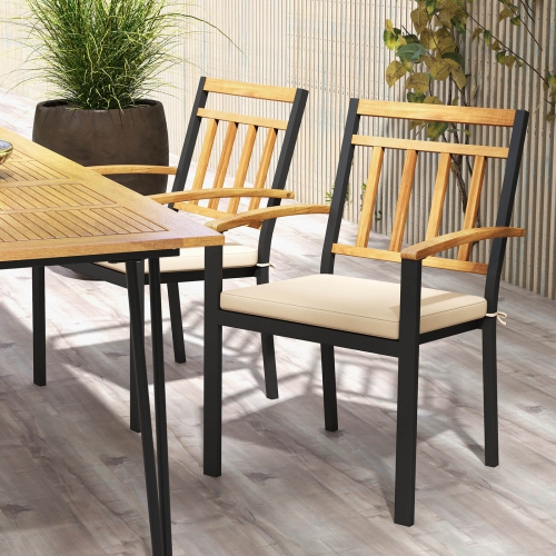 Costway Patio Dining Chairs Set of 4 Metal Outdoor Chairs with Removable Padded Cushions