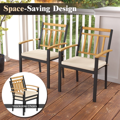 Costway Patio Dining Chairs Set of 4 Metal Outdoor Chairs with Removable Padded Cushions