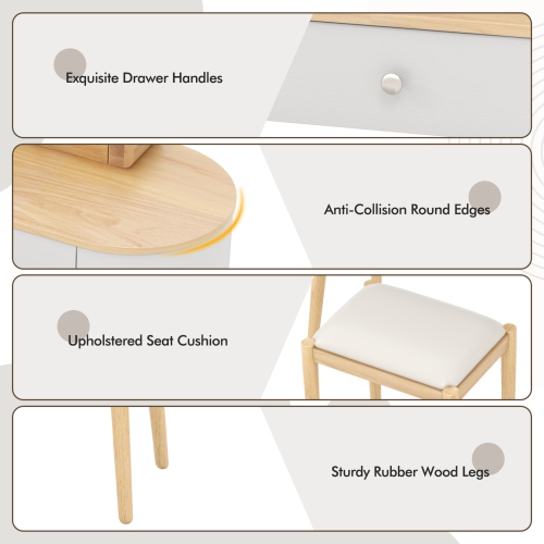 Costway Solid Wood Makeup Vanity Desk Set with LED Lighted Mirror Drawers Cushioned Stool