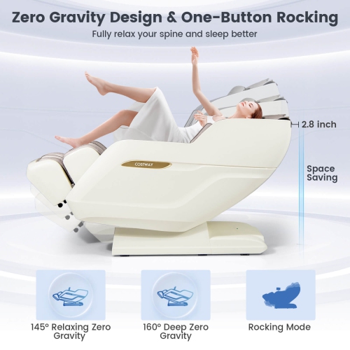 Fauteuil de massage inclinable à gravité complète avec coussins gonflables SL Track 3D de Costway
