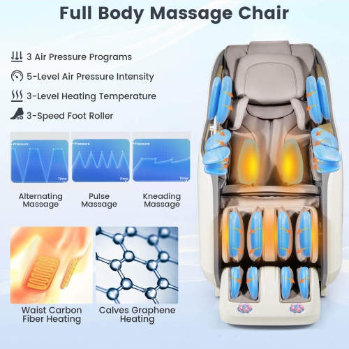 Fauteuil de massage inclinable à gravité complète avec coussins gonflables SL Track 3D de Costway