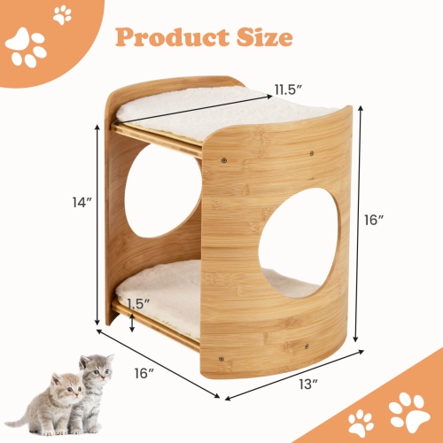 Costway 2-tier Cat Tower for Indoor Cats with Double Beds Removable & Washable Cushions