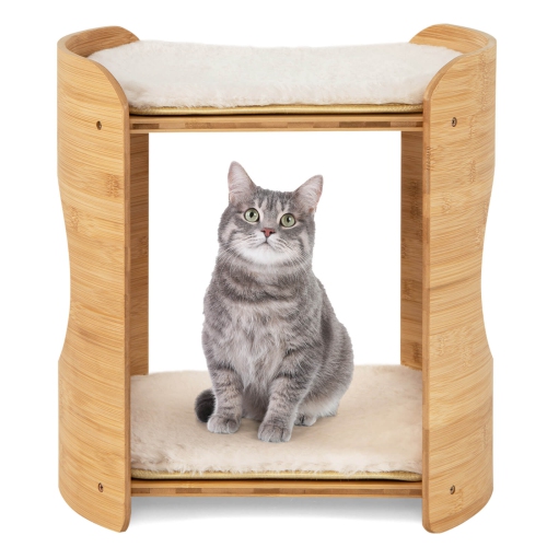Costway 2-tier Cat Tower for Indoor Cats with Double Beds Removable & Washable Cushions