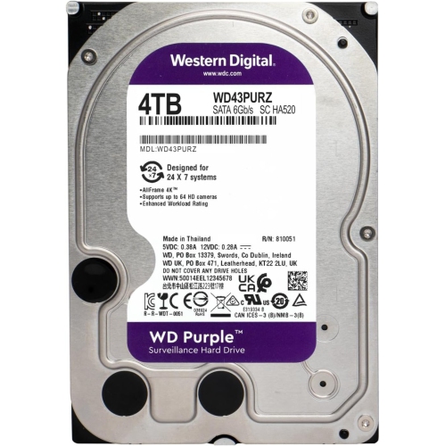 Western Digital – disque dur interne de surveillance WD Purple 4 To, SATA 6 Go/s, cache 256 Mo, 3,5 po à WD43PURZ Go