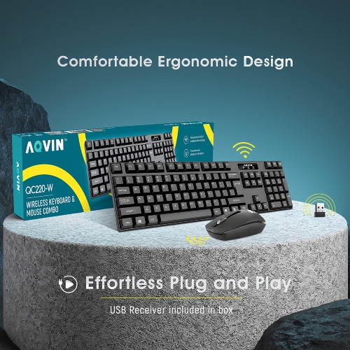 Clavier et souris sans fil QC220-W d'AQVIN) Noir - Exclusivité Best Buy