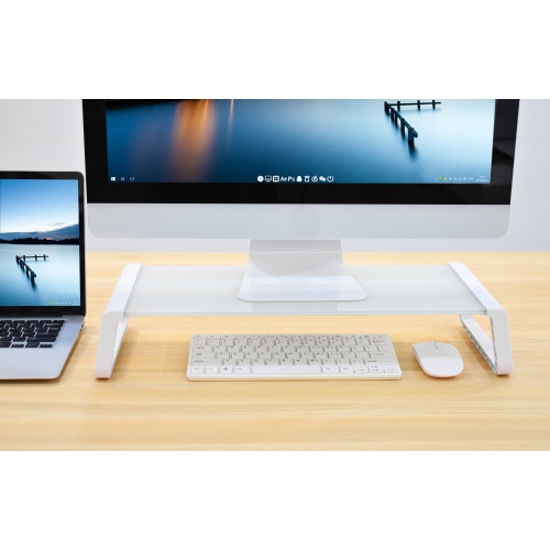 Amer Mounts - PC Monitor Riser Shelf With Keyboard Storage Space - AMRSR100CW