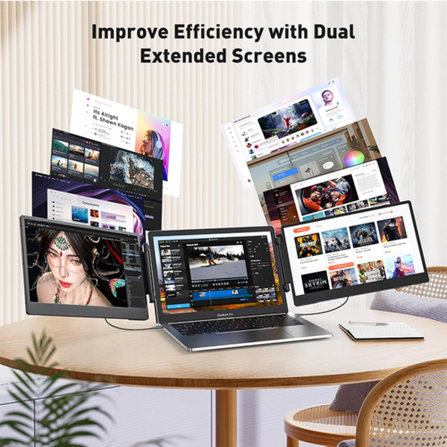 Moniteur portatif FHD de 14&nbsp;po TUTT – S3, prolongateur d'écran triple, IPS, support intégré et haut-parleurs | Tous les appareils compatibles