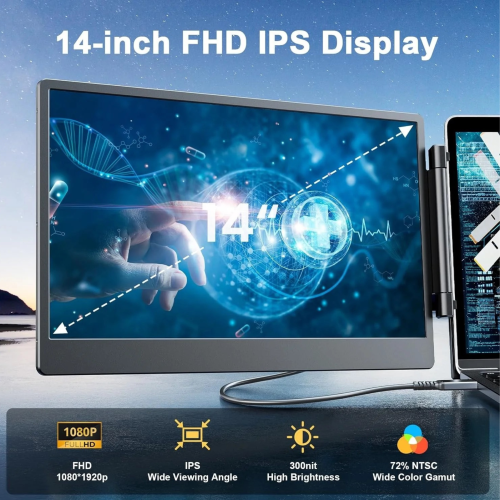 Moniteur portatif FHD de 14&nbsp;po TUTT – S3, prolongateur d'écran triple, IPS, support intégré et haut-parleurs | Tous les appareils compatibles
