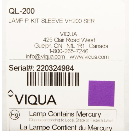 QL200 Viqua/Steright UV Lamp/UV Quartz Sleeve Combo Kit for VH200 Series