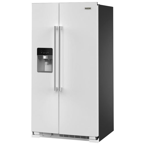 Réfrigérateur à congélateur juxtaposé 24,5 pi³ 36 po avec distributeur eau/glaçons de Maytag - Blanc