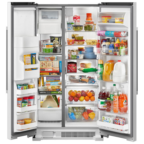 Réfrigérateur à congélateur juxtaposé 24,5 pi³ 36 po avec distributeur eau/glaçons de Maytag - Blanc