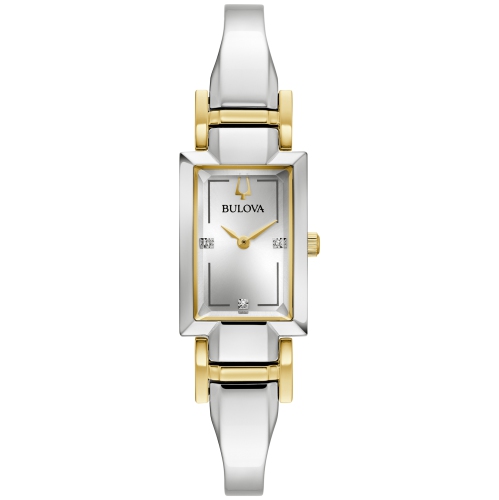 Montre à quartz pour femmes 18&nbsp;mm de Bulova avec boîtier en inox deux tons et bracelet en inox argenté avec cadran blanc argenté