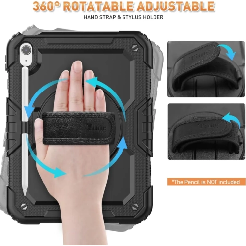 iPad 11 th, iPad 10 th Generation Case 2025 , 2022 - Shockproof Protective Case with Rotating Stand, Hand/Shoulder Strap, Pencil Holder, Touch ID