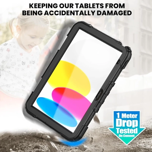 iPad 11 th, iPad 10 th Generation Case 2025 , 2022 - Shockproof Protective Case with Rotating Stand, Hand/Shoulder Strap, Pencil Holder, Touch ID