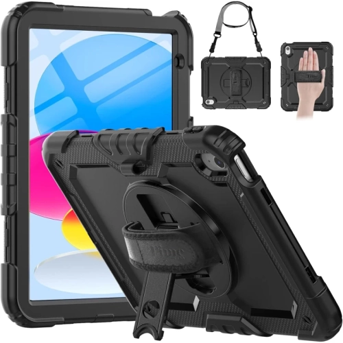 iPad 11 th, iPad 10 th Generation Case 2025 , 2022 - Shockproof Protective Case with Rotating Stand, Hand/Shoulder Strap, Pencil Holder, Touch ID