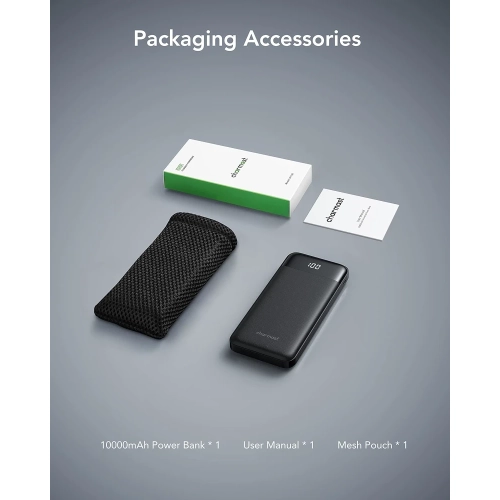 10000mAh Power Bank with Built-In Cable - USB C Battery Pack, 6 Outputs, 2 Inputs, LED Display, Portable Charger for Smartphones, Tablets, and More