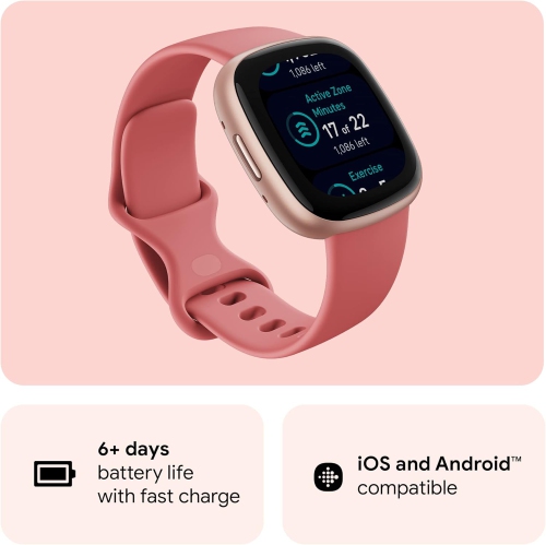Montre intelligente Versa 4 Fitbit moniteur fréquence cardiaque et Premium Fitbit - Sable rose - BO