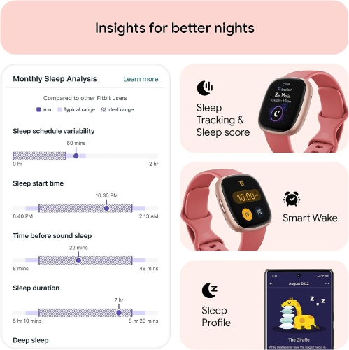 Montre intelligente Versa 4 Fitbit moniteur fréquence cardiaque et Premium Fitbit - Sable rose - BO