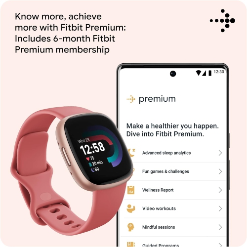 Montre intelligente Versa 4 Fitbit moniteur fréquence cardiaque et Premium Fitbit - Sable rose - BO