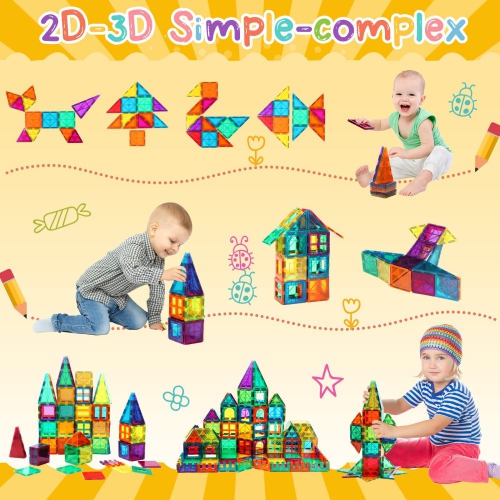 Magnetic Tiles, 110PCS Magnet Building Set, Magnetic Building Blocks,Construction STEM Toys for Kids, Gift for Boys Girls