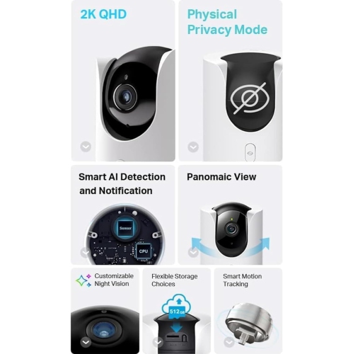 4 Pack - TP-Link Tapo 2K QHD Pan/Tilt Indoor Security WiFi Camera, 360° Panoramic View, Human & Pet AI Detection, Night Vision w/Starlight Sensor,