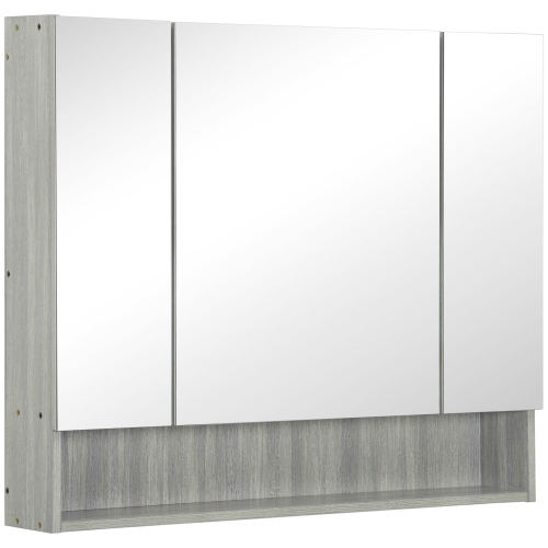 KLEANKIN  Bathroom Mirror Cabinet, Wall Mounted Medicine Cabinet With Adjustable Shelves, 3 Doors Storage Cabinet In Grey