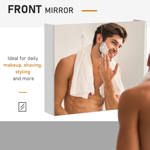 HOMCOM Wall Mount Medicine Cabinet with Mirror, Bathroom Mirror Cabinet Storage Organizer with Adjustable Shelf, Double Door Cabinet, Soft Closing,