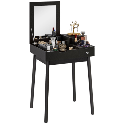 HOMCOM  Vanity Desk, Modern Dressing Table With Mirror, Make Up Desk With Flip-Up Top, 2 Drawers In Black