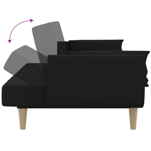 vidaXL 2-Seater Sofa Bed with Two Pillows Black Fabric
