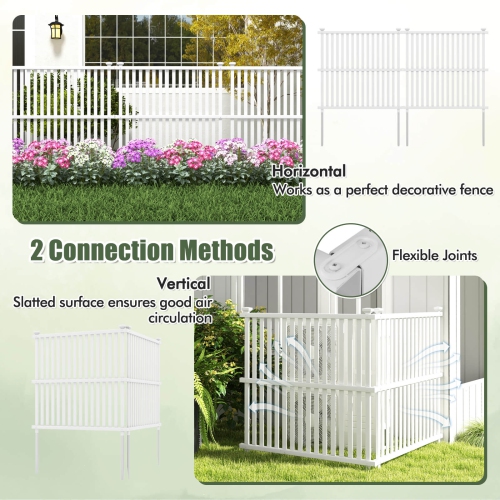 Costway 4 Air Conditioner Fence Panels with Metal Ground Stakes No Dig Trash Can Enclosure