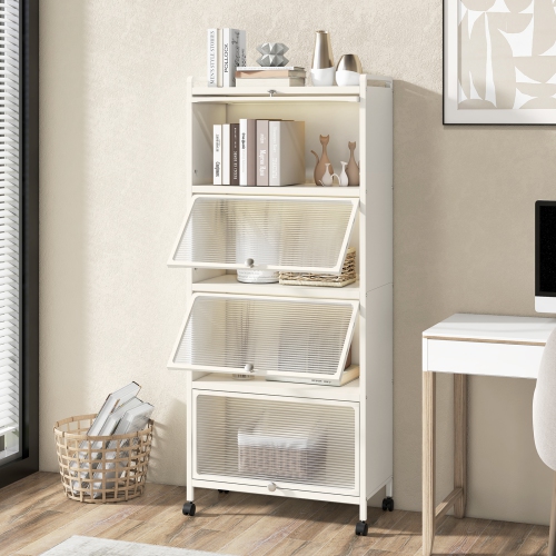 Costway 5-Tier Kitchen Baker's Rack Storage Cabinet Mobile Microwave Stand Flip-up Doors