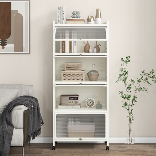 Costway 5-Tier Kitchen Baker's Rack Storage Cabinet Mobile Microwave Stand Flip-up Doors