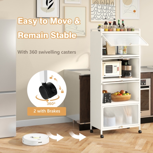 Costway 5-Tier Kitchen Baker's Rack Storage Cabinet Mobile Microwave Stand Flip-up Doors