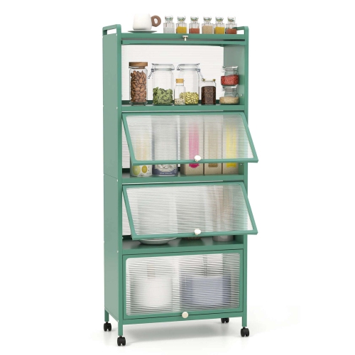 Costway 5-Tier Kitchen Baker's Rack Storage Cabinet Mobile Microwave Stand Flip-up Doors