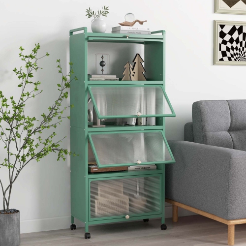 Costway 5-Tier Kitchen Baker's Rack Storage Cabinet Mobile Microwave Stand Flip-up Doors