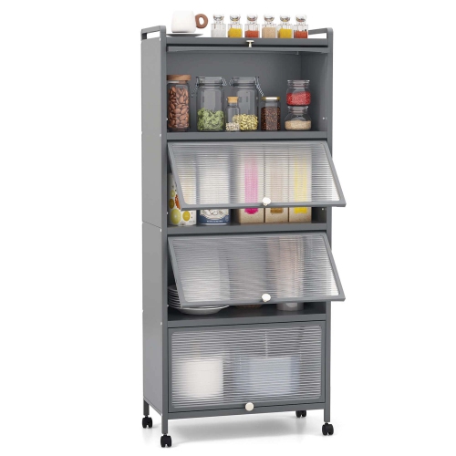 Costway 5-Tier Kitchen Baker's Rack Storage Cabinet Mobile Microwave Stand Flip-up Doors