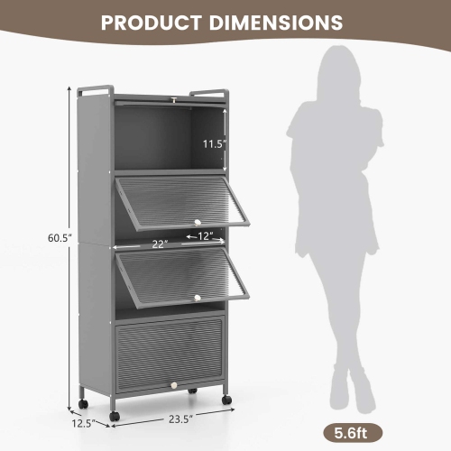 Costway 5-Tier Kitchen Baker's Rack Storage Cabinet Mobile Microwave Stand Flip-up Doors