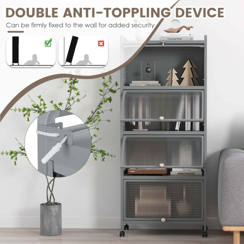 Costway 5-Tier Kitchen Baker's Rack Storage Cabinet Mobile Microwave Stand Flip-up Doors