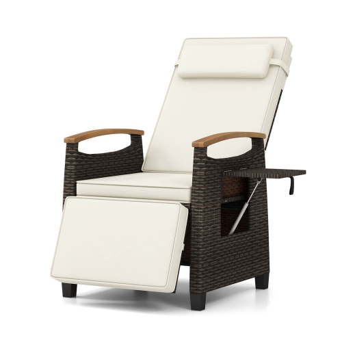 Image 1 de 9.. Fauteuil de patio inclinable en osier avec repose-pieds rabattable et dossier réglable de Costway 1 - Blanc