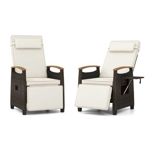 Image 1 de 9.. Fauteuil de patio inclinable en osier avec repose-pieds rabattable et dossier réglable de Costway 2 - Blanc