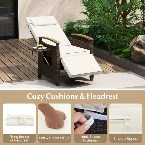 Fauteuil de patio inclinable en osier avec repose-pieds rabattable et dossier réglable de Costway 2 - Blanc